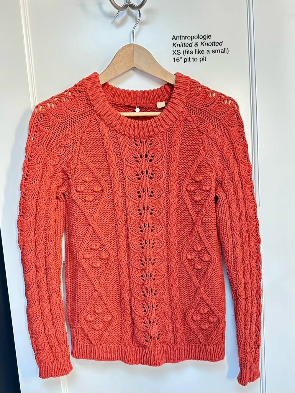 Anthropologie Coral Cable & Lace Sweater